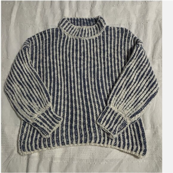 WOMEN'S ANTHROPOLOGIE POL BLUE STRIPED WOOL BLEND MOCK NECK SWEATER SMALL NWT - Picture 9 of 12